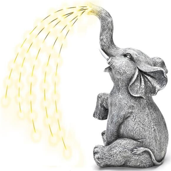 Elephant Statue Solar Garden Decor Twinkle Lights Figurine, Birthday Gifts - Picture 1 of 7